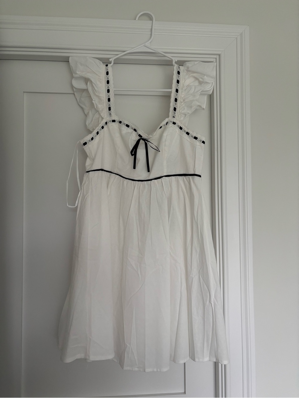 Angel Biba White Dress with Black Trim and Bow